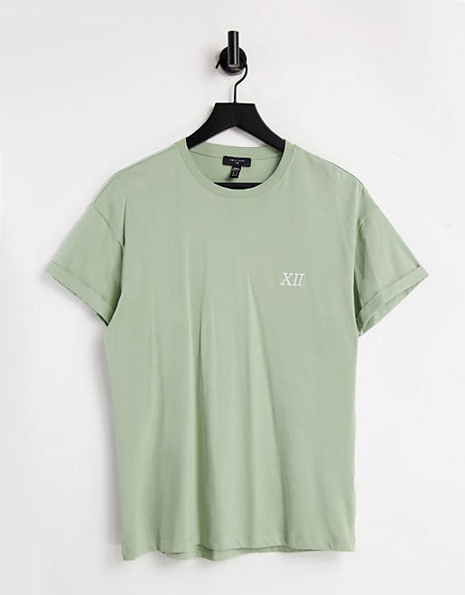 New Look t-shirt with XII embroidery in green | ASOS