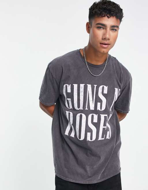 New Look – T-shirt z motywem Guns N' Roses w kolorze spranej czerni