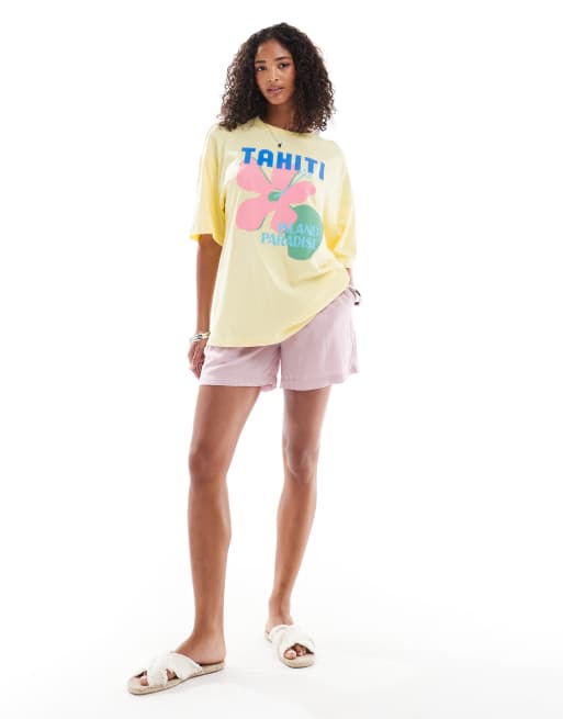 New Look – Tahiti – Oversize-T-Shirt in Gelb mit Logo, 2 von 4