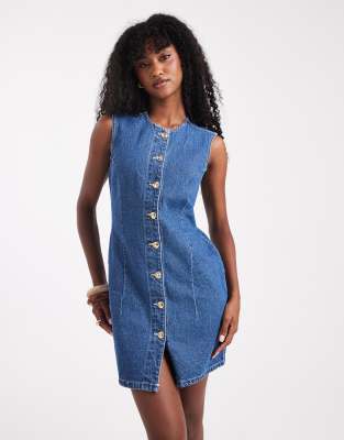 New Look - Tailliertes Mini-Jeanskleid in Blau