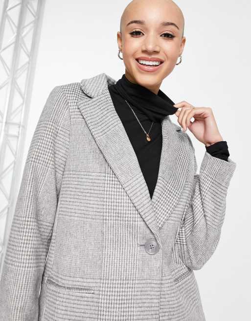 New Look tailored check coat in grey twill