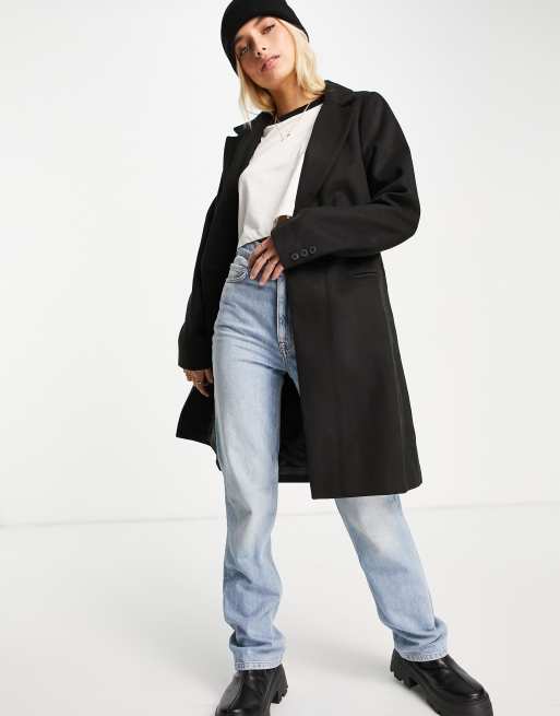 New look coat with tailored fit in black best sale