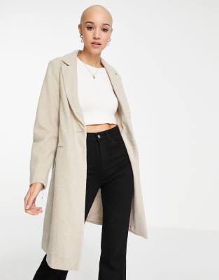 New look petite button front coat cheap in oatmeal