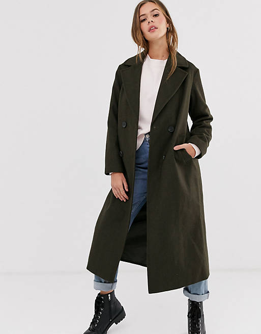 New Look tailored maxi coat in khaki | ASOS