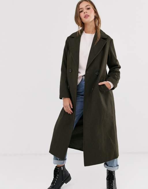 New Look tailored maxi coat in khaki | ASOS