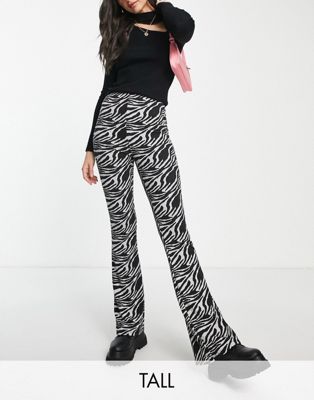 New Look Tall animal print flare trousers in black