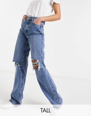 New Look Tall Baggy Ripped Jeans In Blue Faoswalim