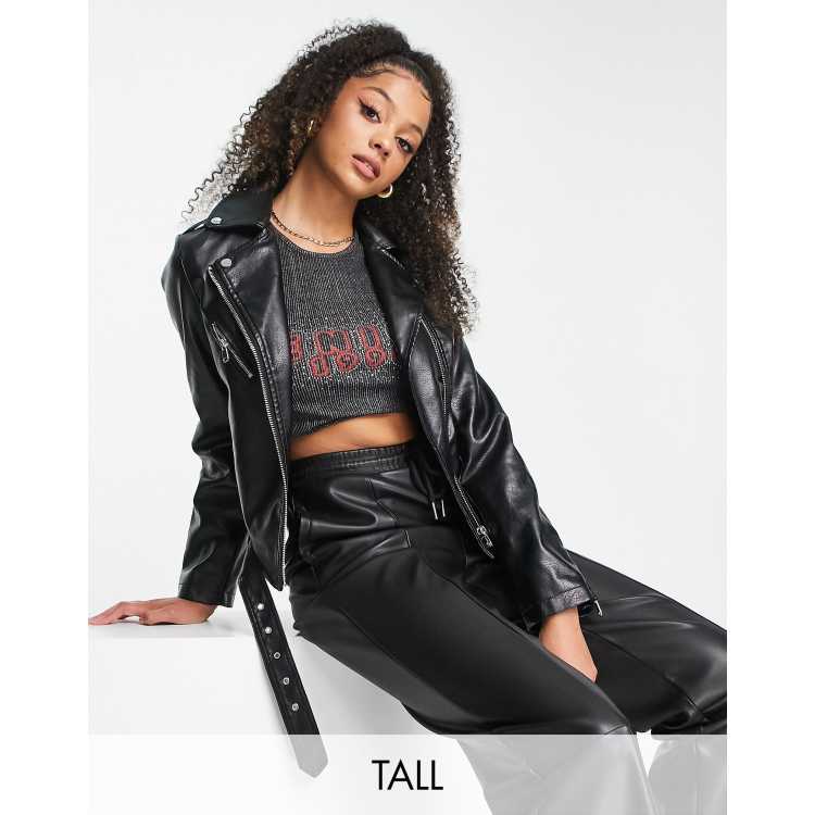 Faux Leather Moto Jacket for Tall Women