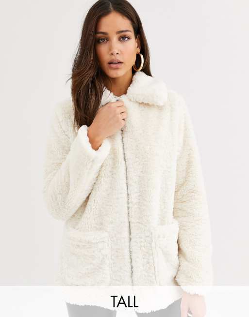 New Look Tall borg pocket detail teddy jacket in cream ASOS