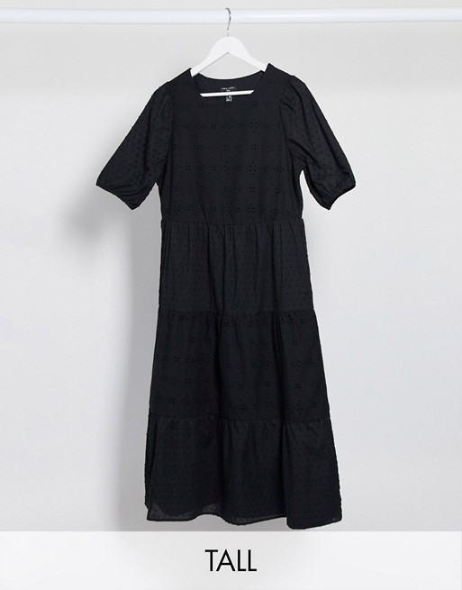New Look Tall broderie tiered midaxi desss in black