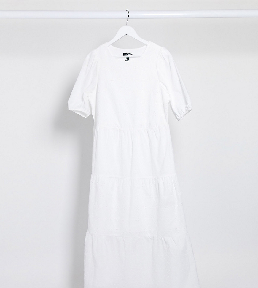New Look Tall broderie tiered midaxi dress in white