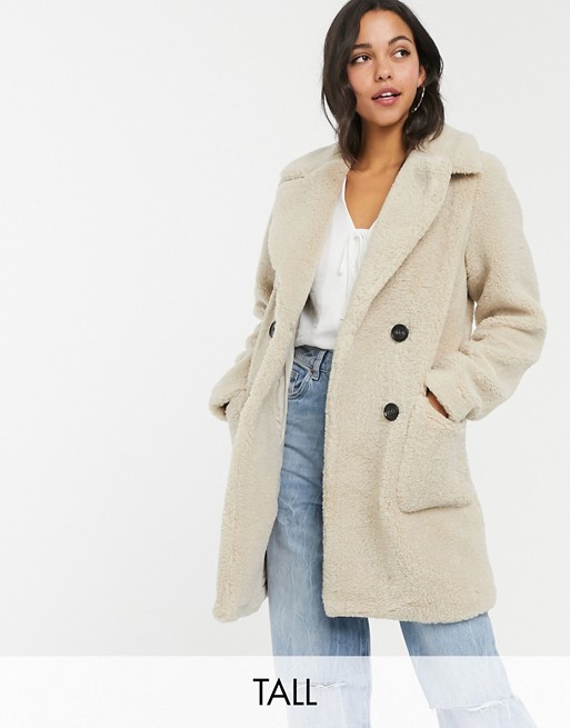 New Look Tall button front borg coat in cream