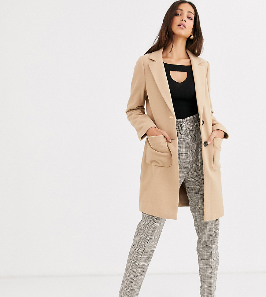 New Look Tall button front coat in camel-Beige