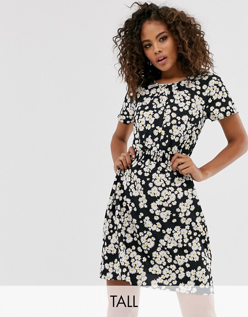 New Look Tall button through tie front tea dress in ditsy floral