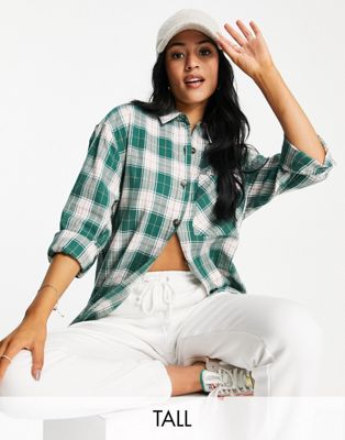 New Look Tall check oversized shirt in green