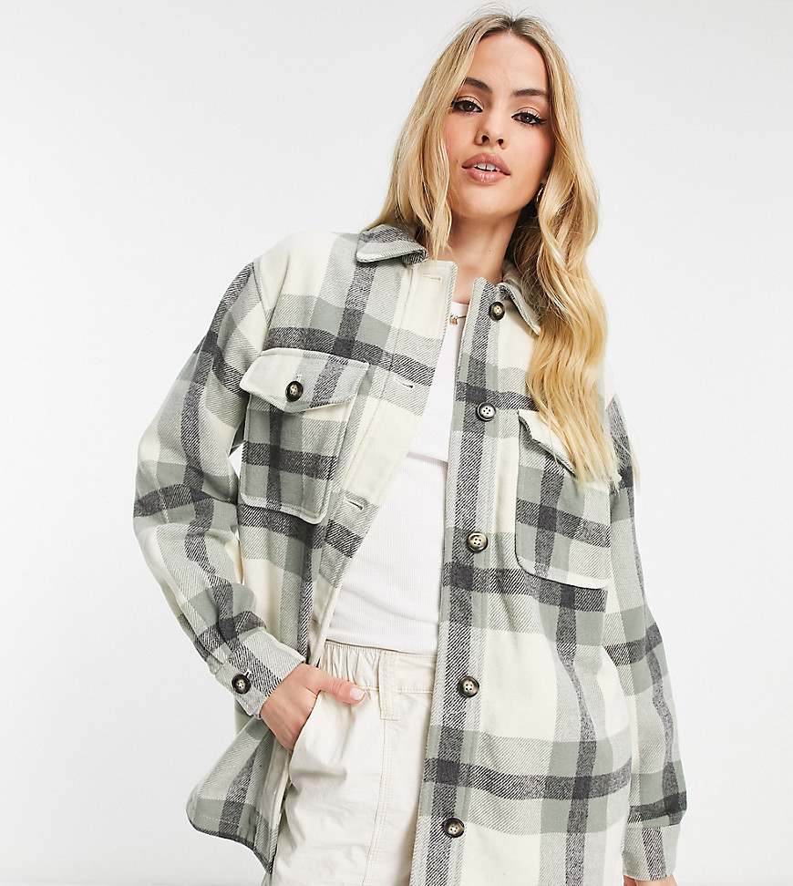 New Look Tall Check Oversized Shirt In Green