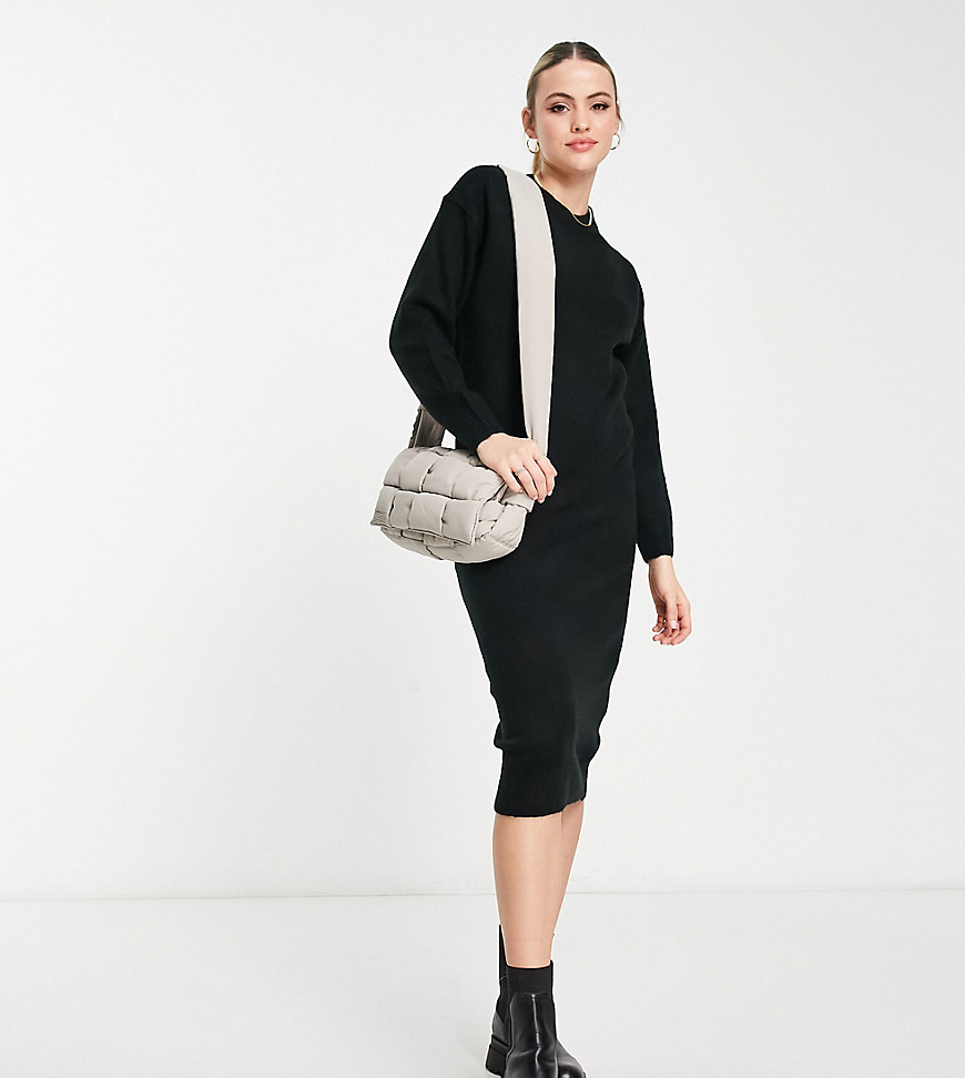New Look Tall Chunky Knit Midi Dress In Black