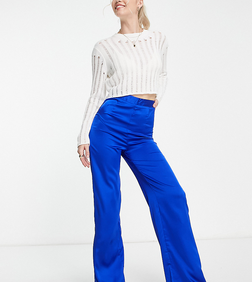 New Look Tall co-ord satin wide leg trouser in bright blue