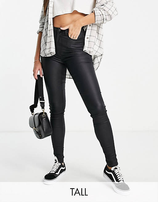 New Look Tall coated lift and shape skinny jeans in black | ASOS