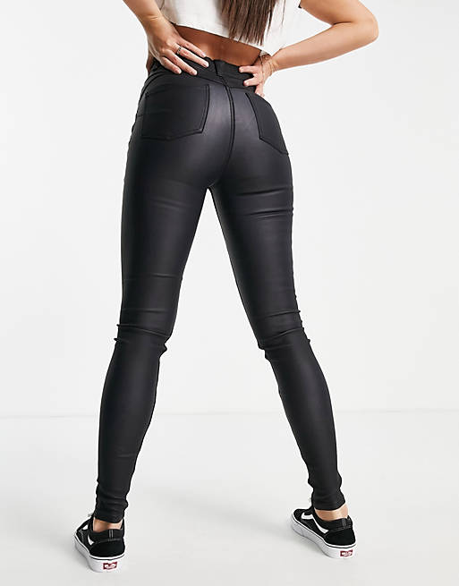 Women New Look Tall coated lift and shape skinny jeans in black 