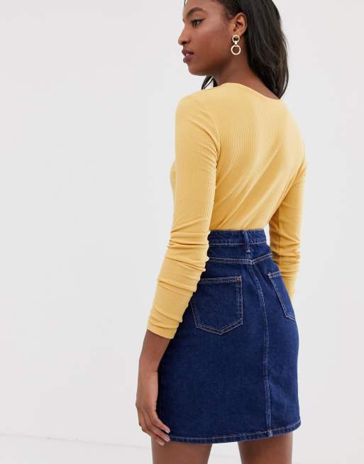 Long blue jean skirts yellow sale