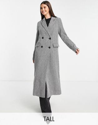 New Look Tall double breasted maxi coat in monochrome