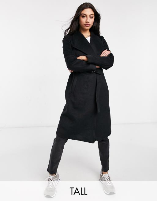 New Look Tall drop shoulder belted maxi coat in black