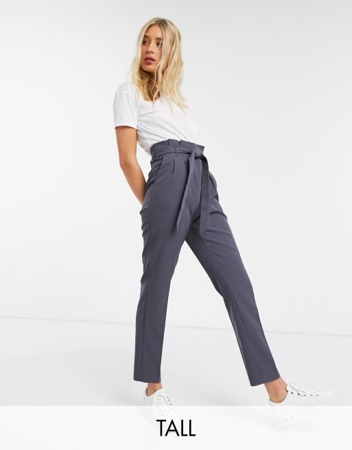 New Look Tall Dunkelgraue Hose Mit Paperbag Taille Asos