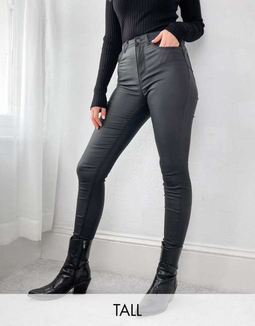 New Look Tall faux leather coated lift and shape skinny jeans in black