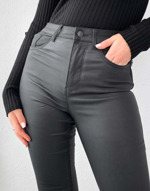 New Look Lift and Shape High Waisted Super Skinny Coated Jeans in Dark Brown