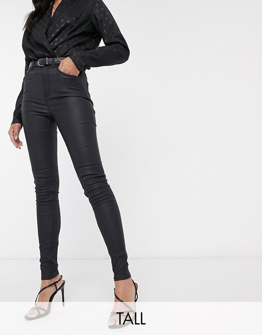 New Look Tall faux leather coated shaper skinny jean in black