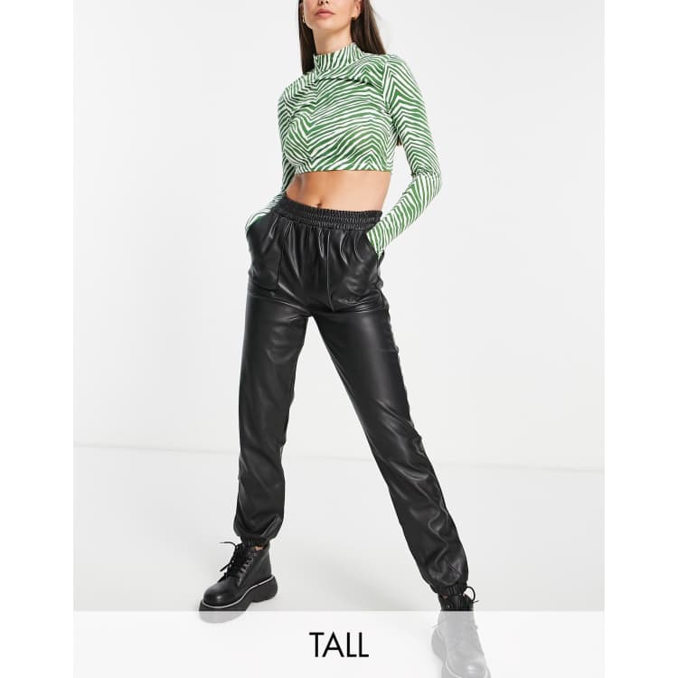 New Look Tall faux leather jogger in black