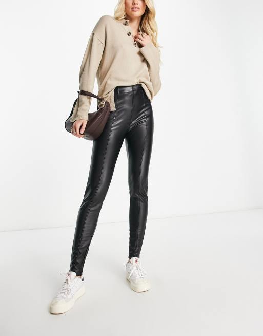 Topshop Tall leather look legging in black