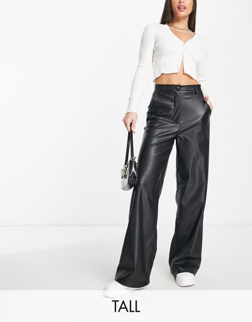 ASOS DESIGN leather look wide leg pants in black