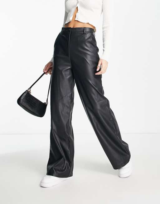 New Look Tall faux leather wide leg trousers in black, 4 of 4