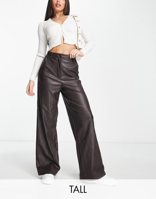 New Look Tall faux leather wide leg trousers in brown, Lightweight Shorts  Mens