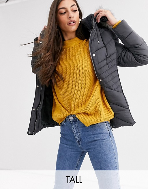 New Look Tall fitted puffer jacket in grey