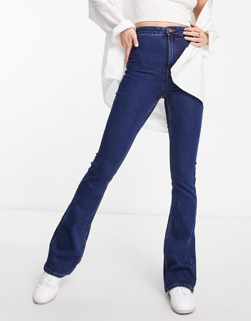 Bershka high waisted flared jeans in mid blue