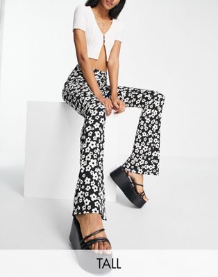 New Look Tall flare trouser in black retro floral