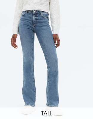 Stradivarius flare jean with side slit in light blue