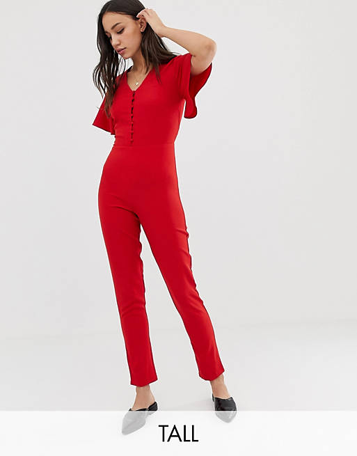 New Look Tall flutter sleeve jumpsuit in red