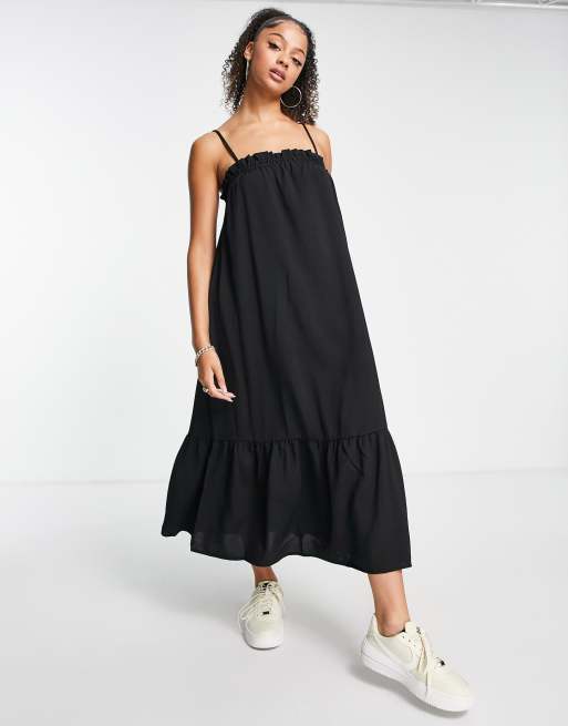 New Look Tall frill tiered midi dress in black ASOS