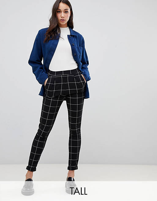 New Look Tall grid check pants in black