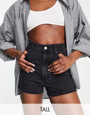 New Look Tall highrise denim mom shorts in black