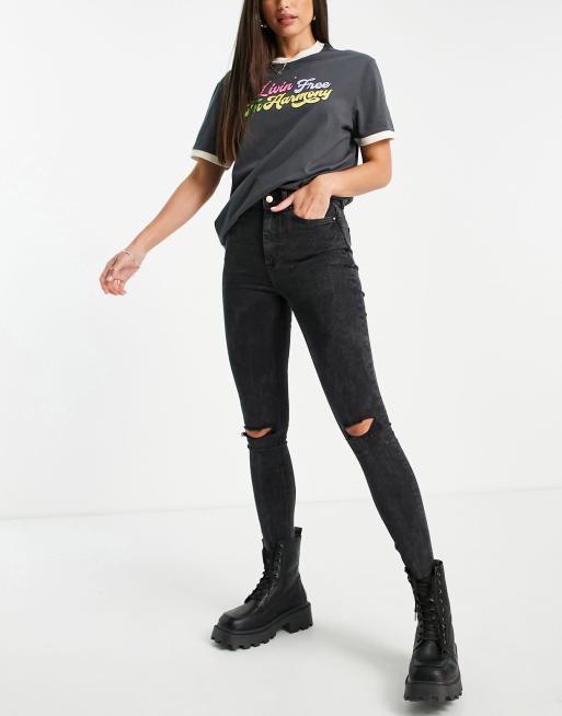 New Look Tall - Højtaljede jeans med flænger i sort syrevask, 3 af 4