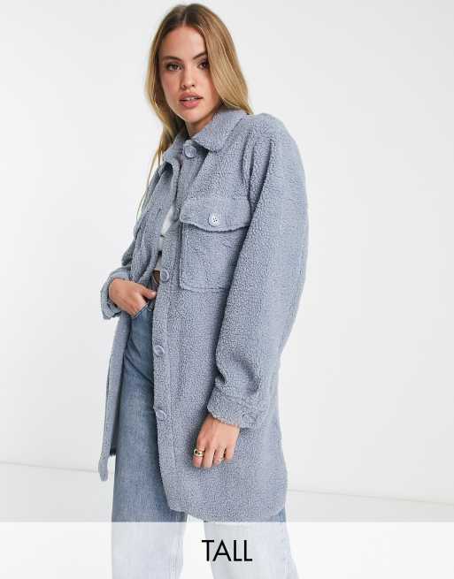 New Look Tall – Jasnoniebieska kurtka koszulowa z kożuszka o wydłużonym fasonie