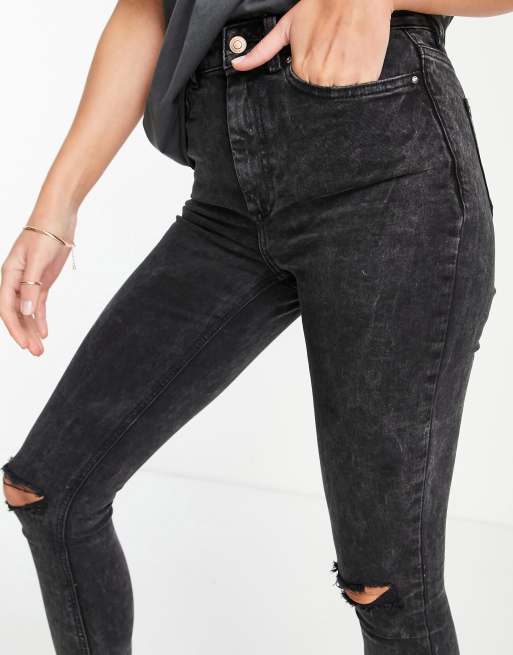 New Look Tall - Jeans a vita alta con strappi neri lavaggio acido, 2 di 4