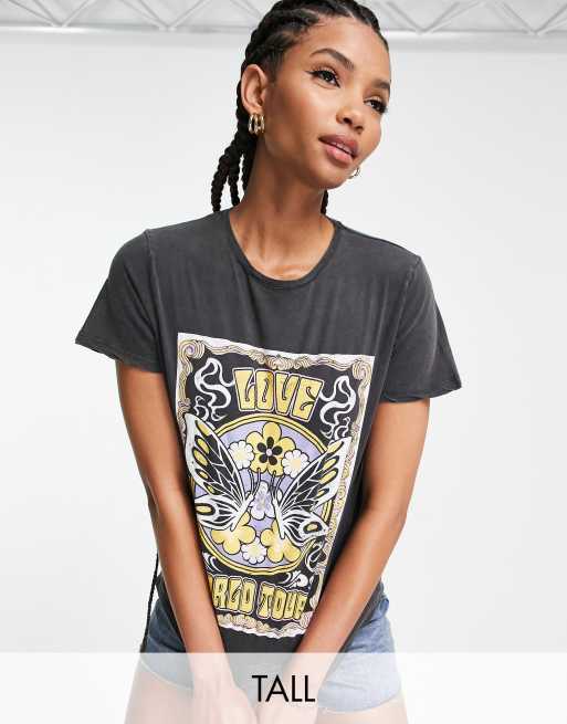 New Look Tall - Koksgrå grafisk T-shirt i syrevask