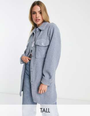 New Look Tall - Lang geschnittene Teddyfell-Hemdjacke in Hellblau