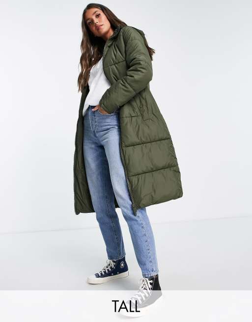 New Look Tall - Lange gewatteerde puffer jas in khaki